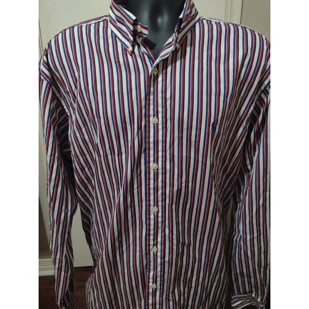 Men's Ralph Lauren 17 (XL) Classic Fit Vertical Striped Shirt Red White Blue